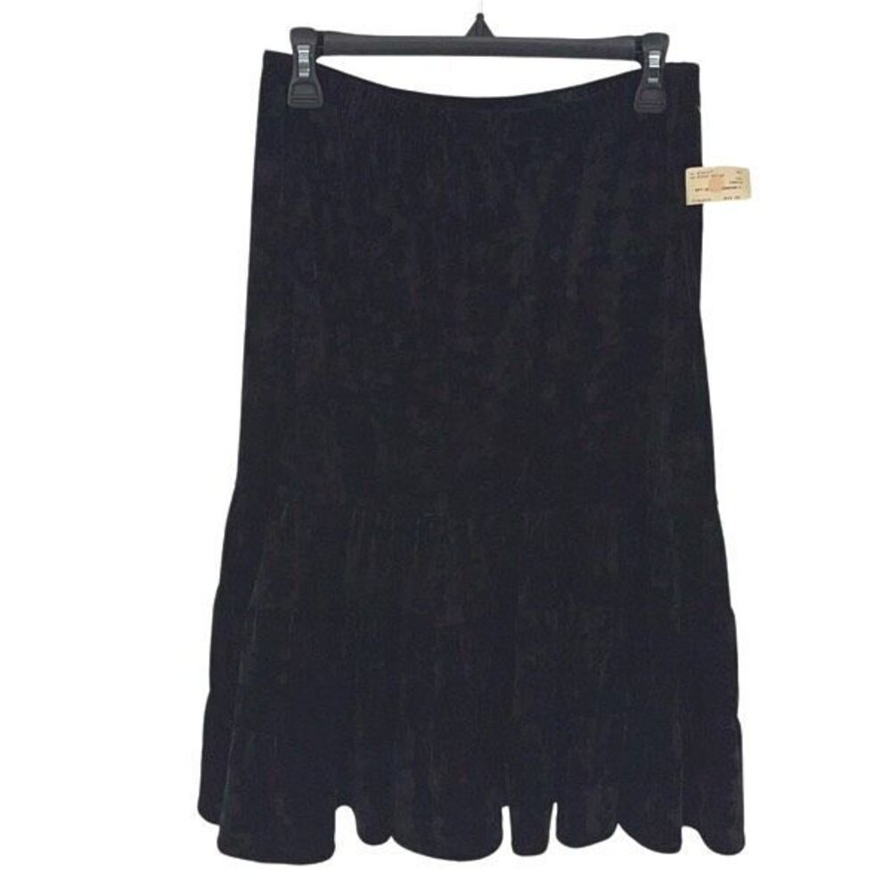 NWOT Vintage New York & Co‎ Womens Crushed Velvet Tiered Midi Skirt Black Small